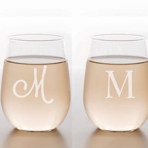 Monogram Etched Custom Wine Glasses image 1