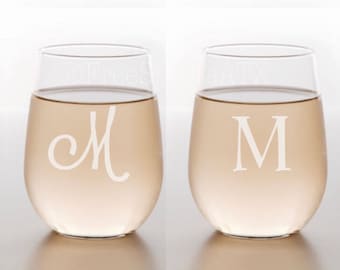 Monogram Etched Custom Wine Glasses