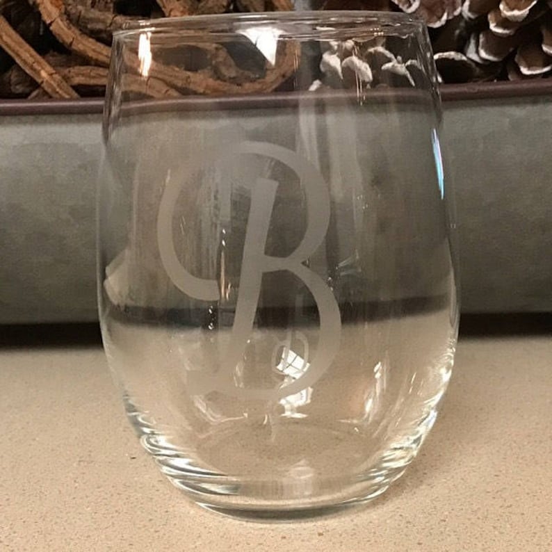 Monogram Etched Custom Wine Glasses image 2