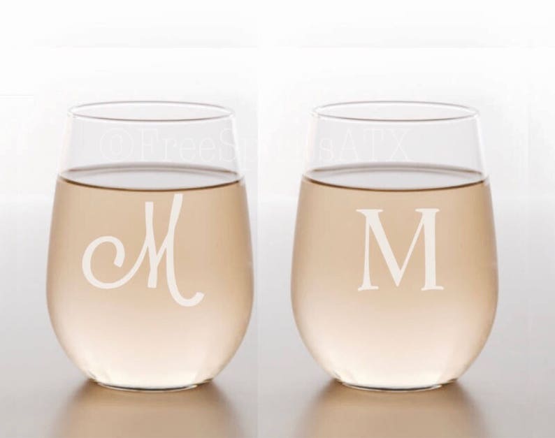 Monogram Etched Custom Wine Glasses image 1