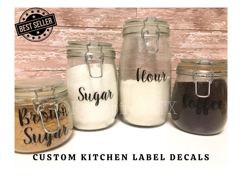 Pantry Labels/Kitchen Canister Decal Pantry Labels/Pantry Organization Labels/Kitchen Canisters/Pantry Decals/Flour Sugar Coffee Decals image 1