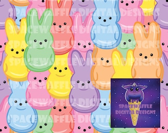 Bunny Peeps, Marshmellow, Pasen, naadloos, patroon, scrapbooking, stof, ontwerp.