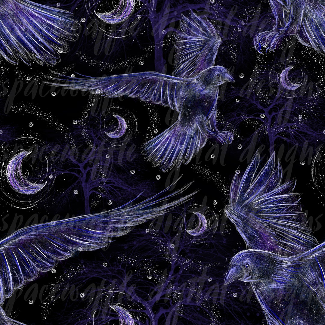 Raven Moon Seamless, Pattern, Scrapbooking, Fabric, Design. - Etsy