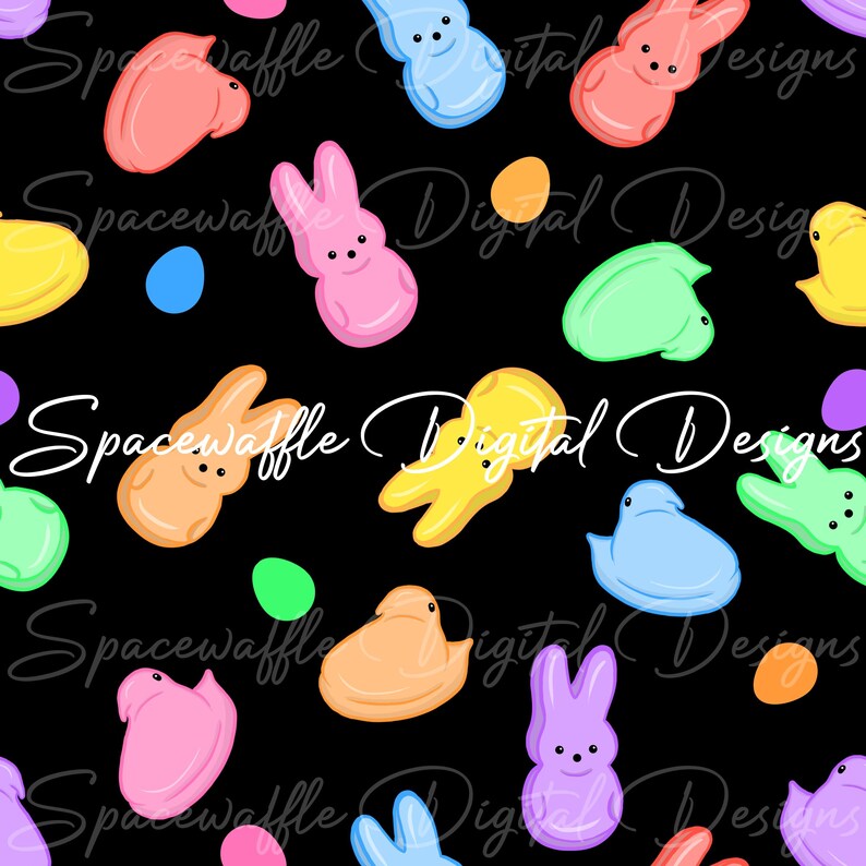 Peeps Patterns Scattered Chic Peeps,bunny Peeps, Marshmellow,easter, Seamless, Pattern ...