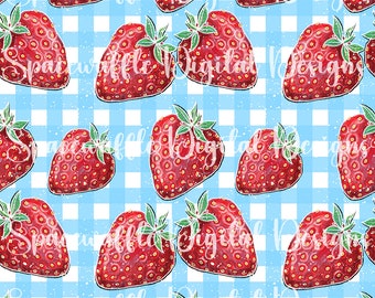 Chalk Strawberries - Blue seamless, Pattern, Scrapbooking, fabric, design