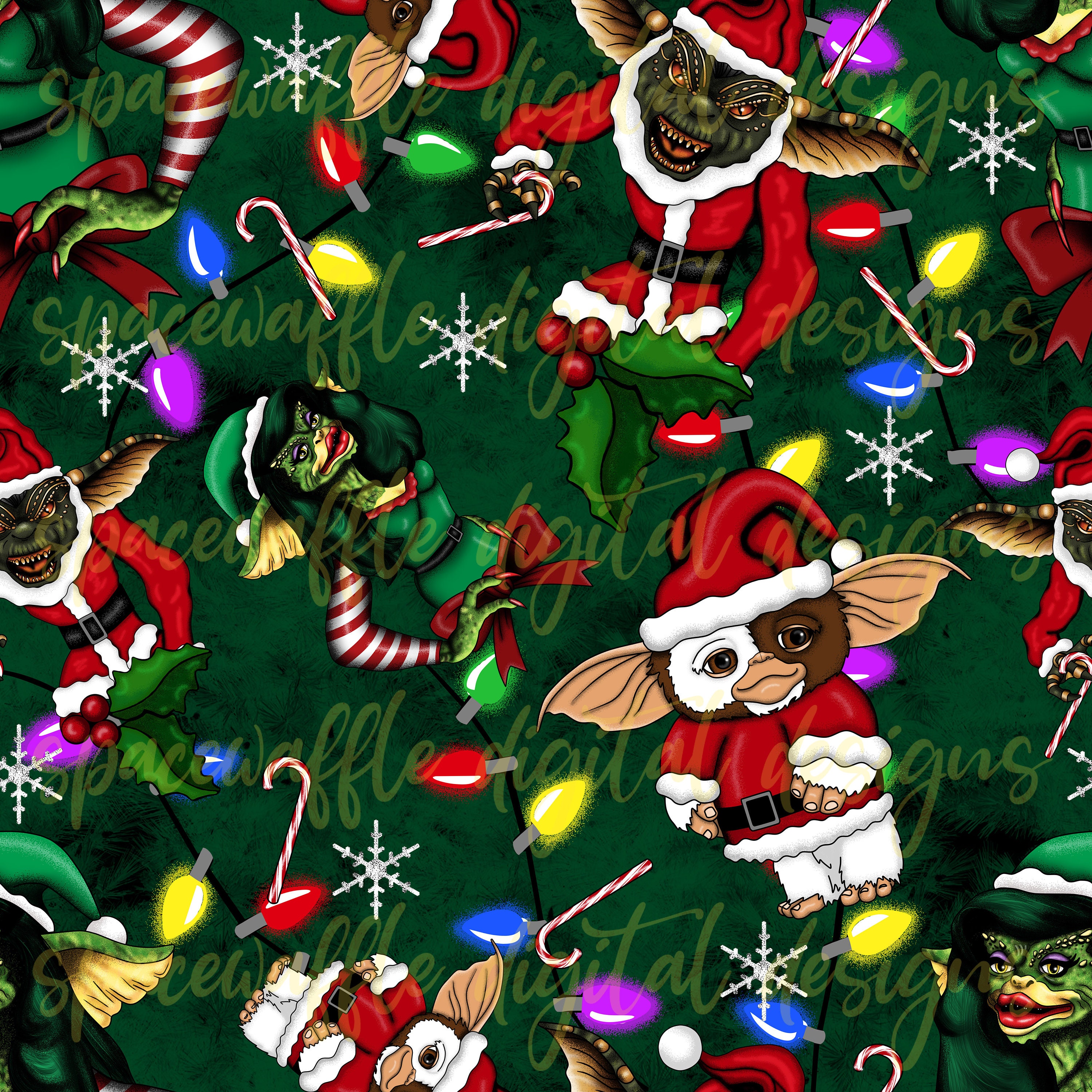 Gremlins seizoensgebonden naadloos patroon, scrapbooking, stofontwerp semi-exclusief.