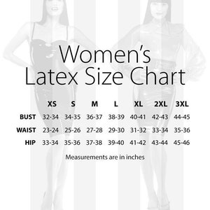 An image of the women's sizing chart for Syren Latex.