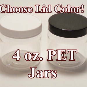 4 oz. PET Jars SET of 10 (Clear + choice of lid color) Empty containers for lotion, creams, ointments, dry goods, spices storage | Fast Ship
