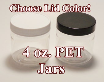 4 oz. PET Jars SET of 10 (Clear + choice of lid color) Empty containers for lotion, creams, ointments, dry goods, spices storage | Fast Ship