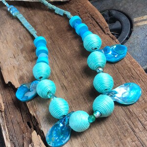 handmade gift for her chunky aqua necklace statement necklace necklace gift summer necklace turquoise necklace Aqua beaded necklace