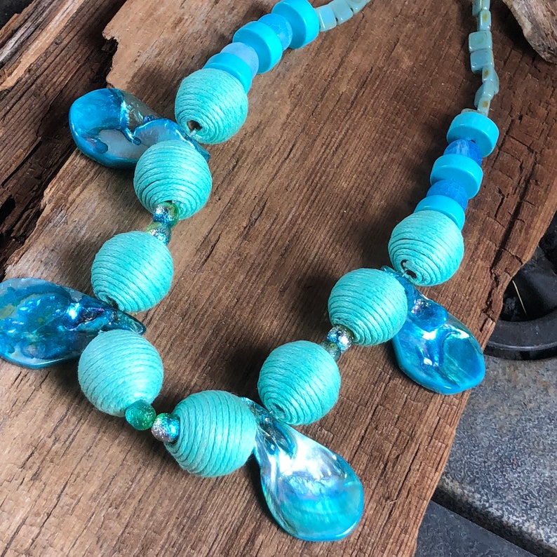 handmade gift for her chunky aqua necklace statement necklace necklace gift summer necklace turquoise necklace Aqua beaded necklace