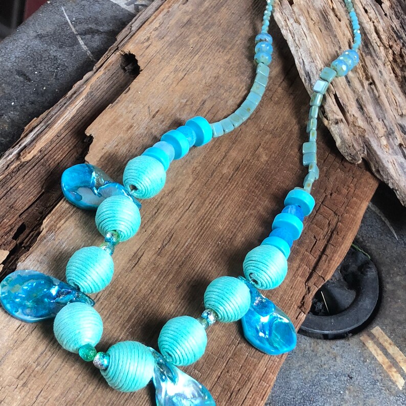 handmade gift for her chunky aqua necklace statement necklace necklace gift summer necklace turquoise necklace Aqua beaded necklace