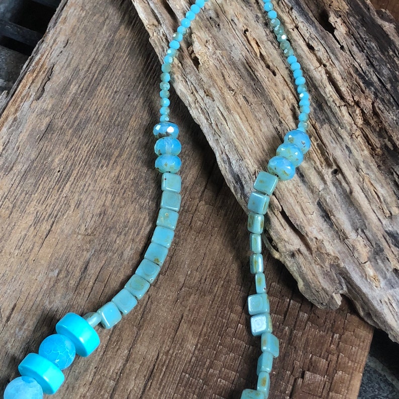 handmade gift for her chunky aqua necklace statement necklace necklace gift summer necklace turquoise necklace Aqua beaded necklace