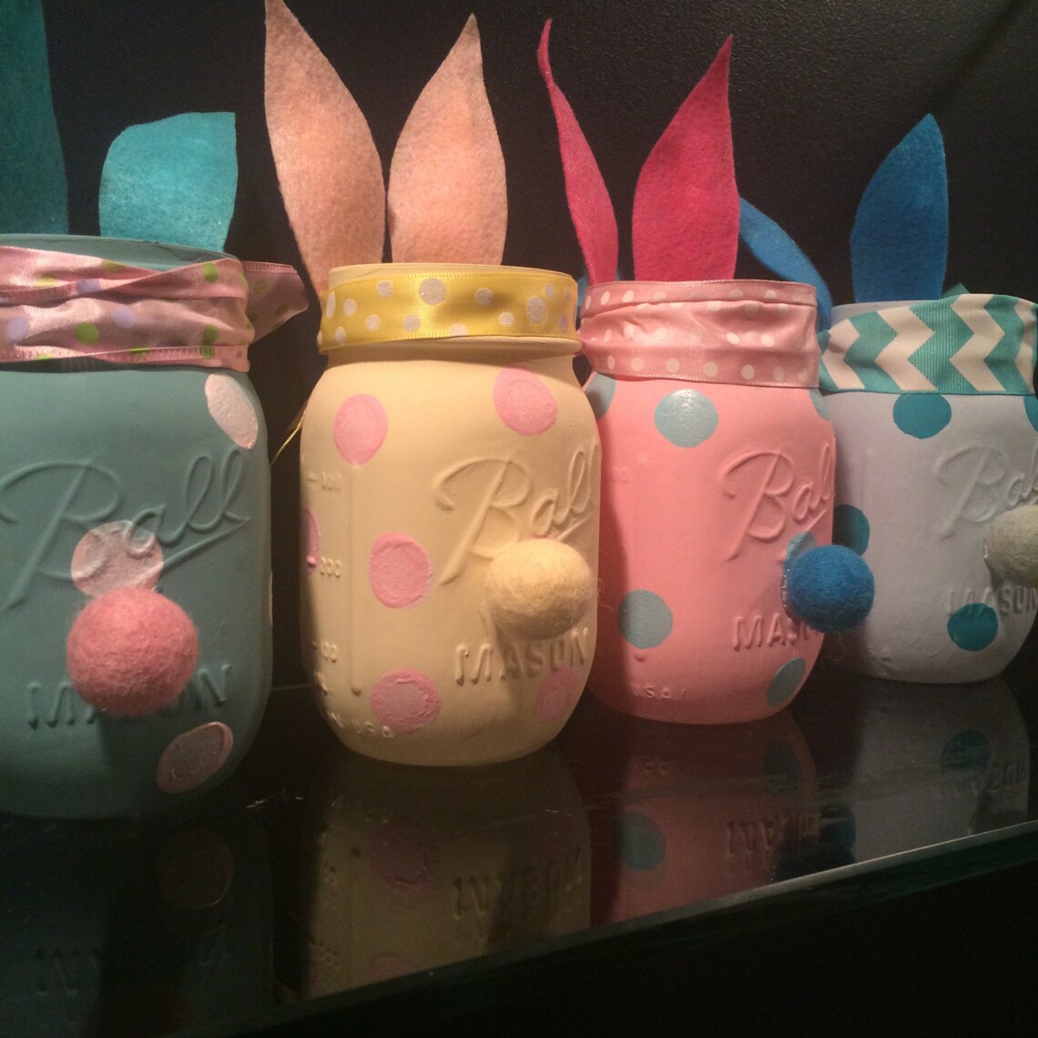 Bunny mason jars bunny jars bunny home decor bunny nursery Etsy