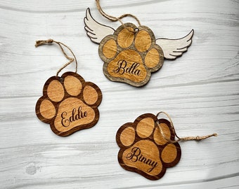 Custom dog paw print wooden name ornament, dog name sign, dog Christmas ornament, personalized dog ornament, pet memorial, pet name ornament