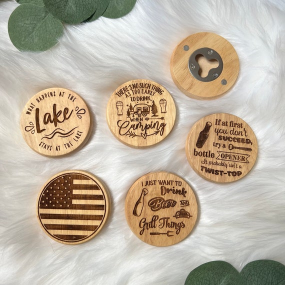 Wooden Round Magnetic Bottle Opener or Can Opener, Flag Camping Grill Lake  Accessories, Funny Bottle Openers, Beer, Stocking Stuffer 