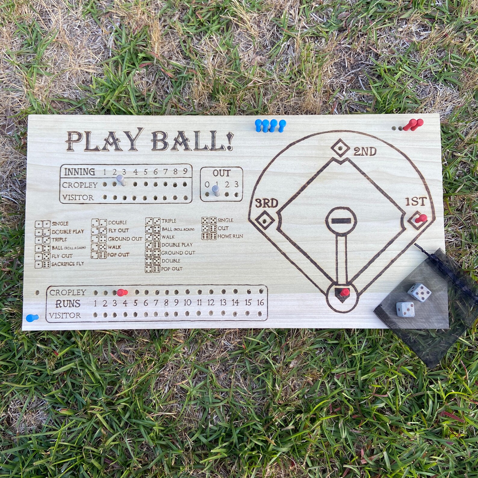 Wooden Tabletop Baseball Game Personalized Dice Game Etsy