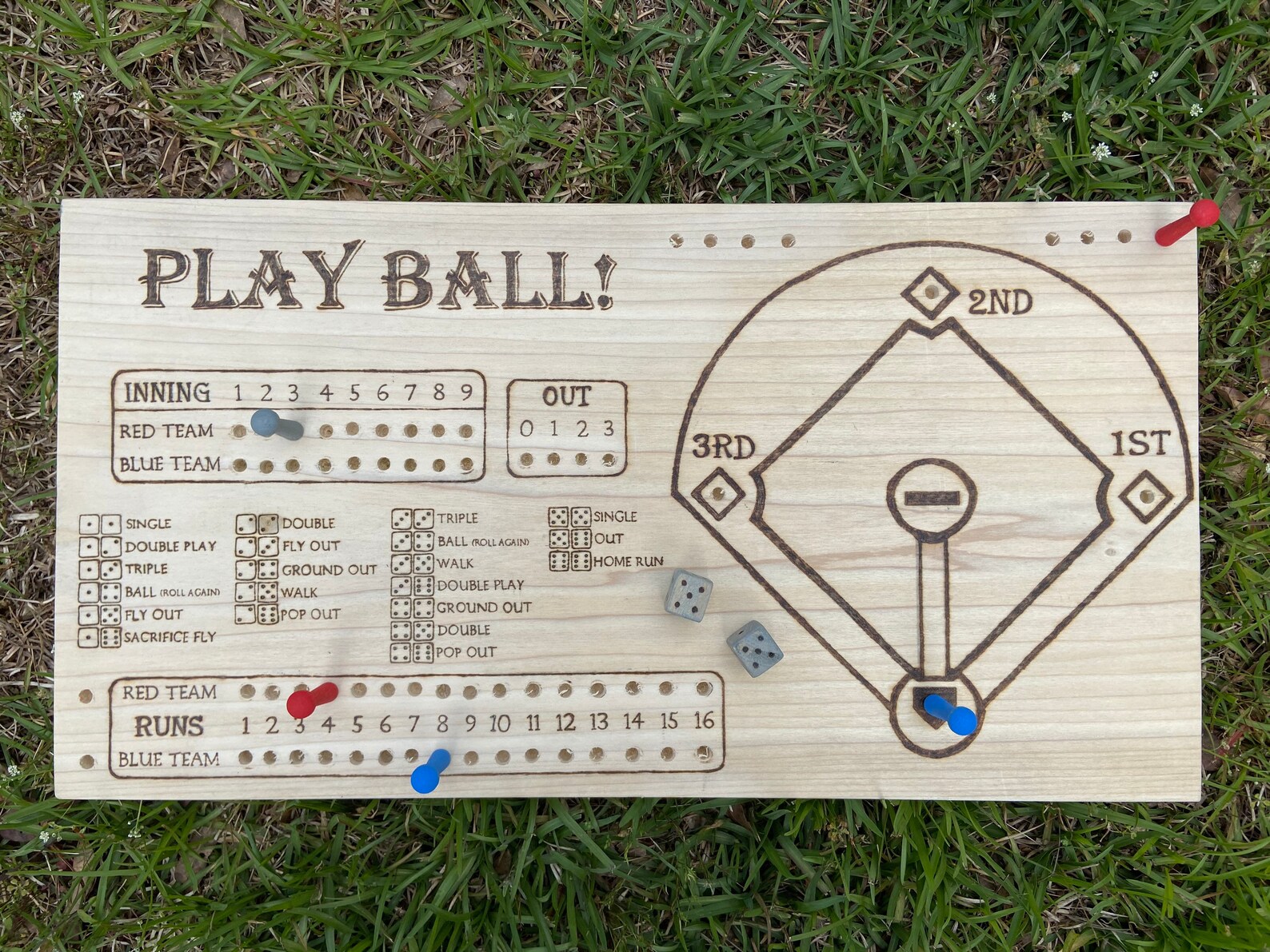 Wooden Tabletop Baseball Game Personalized Dice Game Etsy