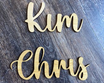 Wooden name place card holders, custom table place setting name, wedding favors, table decor wedding place names