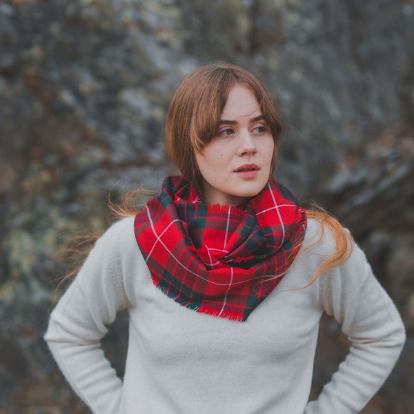 Red Fraser Tartan Outlandish Cowl Wrap Scarf. Gift Made in Scotland