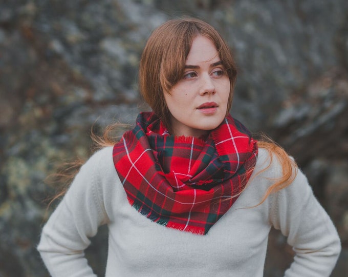 Red Fraser Tartan Outlandish Cowl Wrap Scarf. Gift Made in Scotland