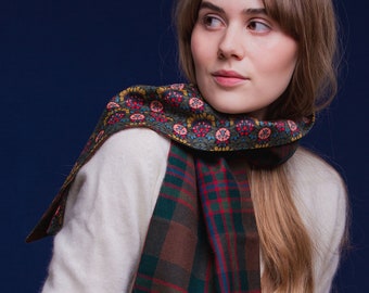 John Muir Way Tartan Long Scarf lined with Liberty Fabrics. Gift Made in Scotland