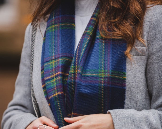 Lambswool Highland Mist Tartan Scarf. Gift Made in Scotland