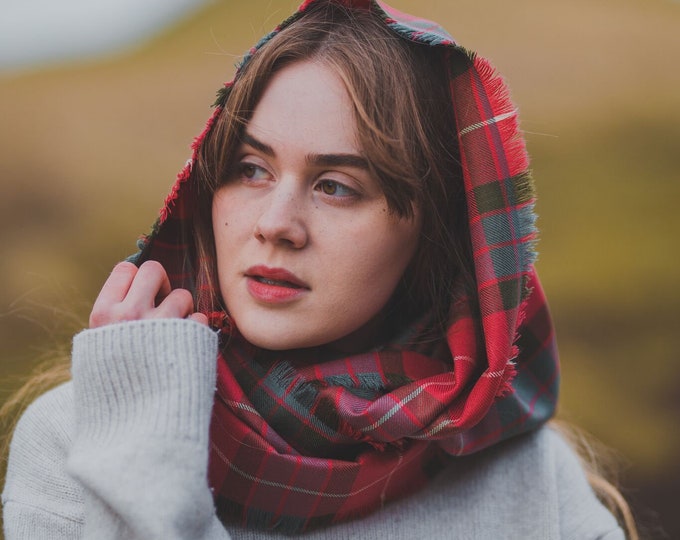 Weathered Red Fraser Tartan Outlandish Cowl Wrap Scarf. Gift Made in Scotland