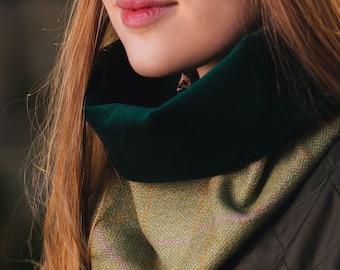 Pale Beige Lovat Tweed Cowl Velvet Lining. Gift Made in Scotland