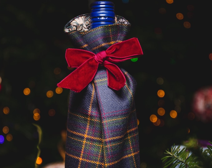 Highland Mist Tartan Luxury Scottish Bottle Bag made with Liberty Fabric Lining. Gift Made in Scotland