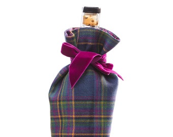 Highland Mist Tartan Luxury Scottish Bottle Bag made with Liberty Fabric Lining. Gift Made in Scotland