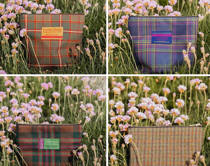 Fern Tartan & Tweed Small Washbag with Liberty Fabrics. Gift Made in Scotland