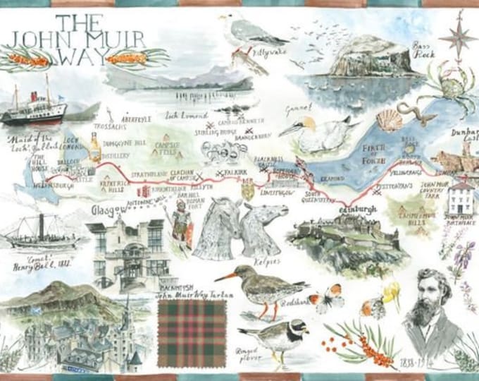 John Muir Way Cotton Tea Towel. Gift Made in Scotland