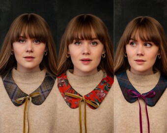 The Grimsay - Reversible Hebridean Tartan Collar with Liberty Fabrics. Gift Made in Scotland