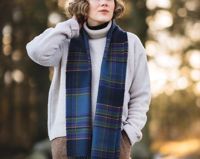 Lambswool Highland Mist Tartan Scarf. Gift Made in Scotland