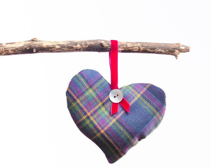 Highland Mist Tartan Scented Herb Hanging Heart. Gift Made in Scotland