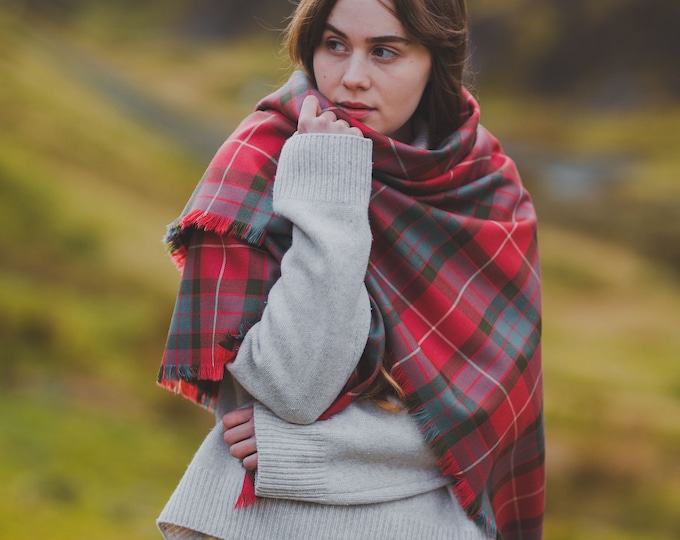 Weathered Red Fraser Tartan Outlandish Shawl  *FREE SHIPPING*. Gift Made in Scotland