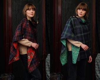 The Benbecula - Hebridean Tartan Liberty Lined Poncho. Gift Made in Scotland