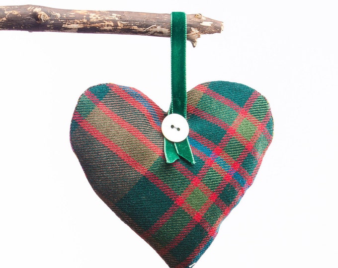 John Muir Way Tartan Scented Herb Hanging Heart. Gift Made in Scotland
