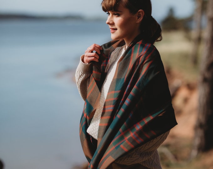 Lightweight John Muir Way Tartan Shawl Scarf. Gift Made in Scotland