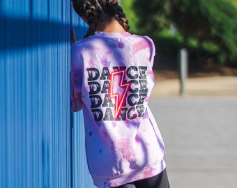 Girls Vintage Dance Tie Dye Sweatshirt, Neon Lightening Bolt Sweatshirt, Girls Pullover, Dance Gift For Kids, Christmas Gifts For Dancers