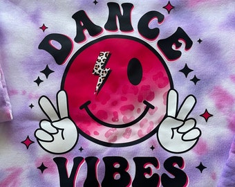 Smiley Face Tie Dye Dance Sweatshirt, Girls Dance Gear, Christmas Gift For Dancer, Competition Dancer Outfit