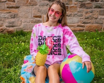 Dancewear For Girls, Girls Vintage Dance Tie Dye Pullover, Pink Pullover Sweatshirt, Christmas Dance Gift For Girls, Girls Dancewear