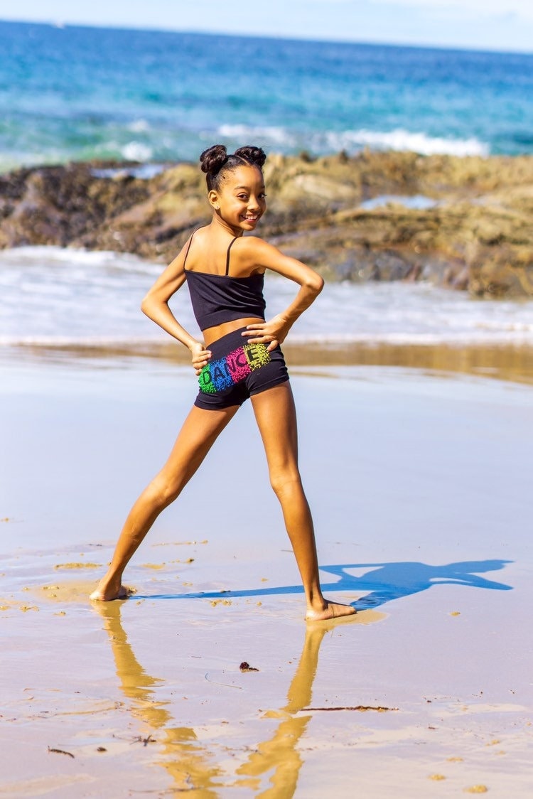 Girls Black and Rainbow Dance Shorts, Dance Practice Outfit