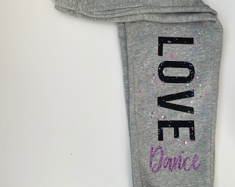 Love Dance Confetti Sweatpants, Girls Custom Sweatpants, Competitive Dancer Gift, Glitter Sweats, Dancewear For Girls, Easter Dance Gifts