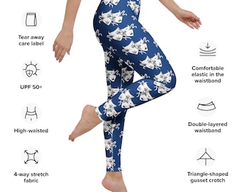 Drama Mask Drk Cerulean Yoga Leggings | Four-Way Stretch Microfiber | Raised Waistband |  No Pockets