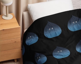 Moody Dumpling Comforter – Dark Kawaii Grumpy Cartoon Quilt, Cozy Bedroom Decor