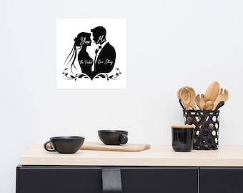 You + Me Silhouette Poster | Love Story Art