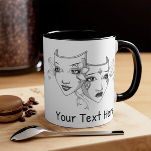 Drama Mask Coffee Mug, Theater Lover Gift, Customized Drama Mug, Personalized Theatre Cup, Acting Mask Mug, Drama Teacher Gift