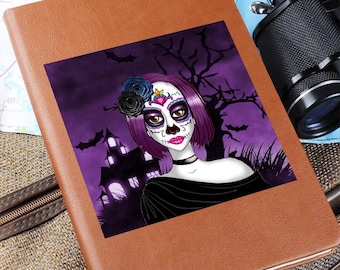 Sugar Skull Gothic Vegan Leather Journal – Halloween Notebook, Día de los Muertos Diary